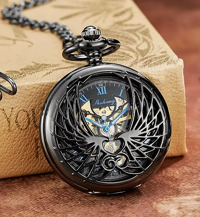 Ceas de buzunar MBrands,  skeleton, Mecanic, cu lant, stil vintage , vultur [1]