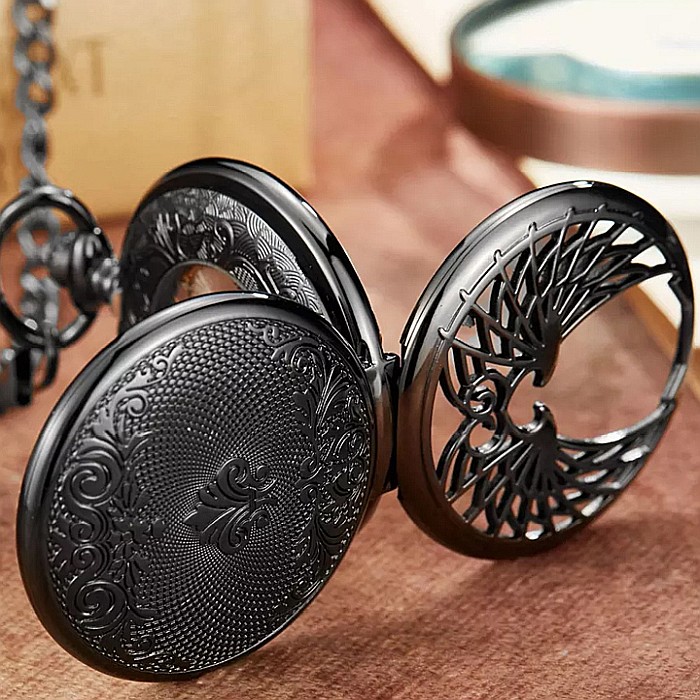 Ceas de buzunar MBrands,  skeleton, Mecanic, cu lant, stil vintage , vultur [6]