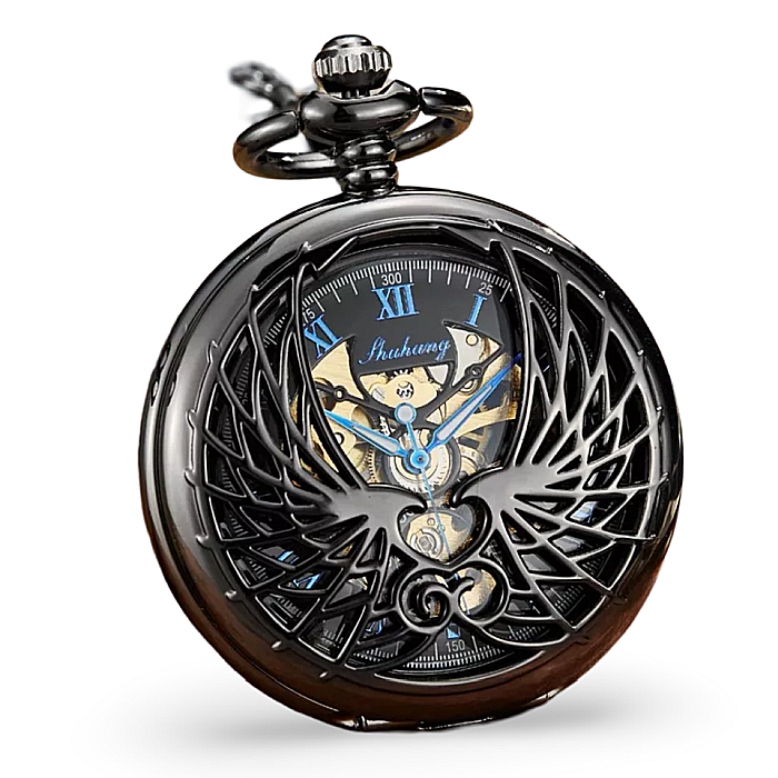 Ceas de buzunar MBrands,  skeleton, Mecanic, cu lant, stil vintage , vultur [2]