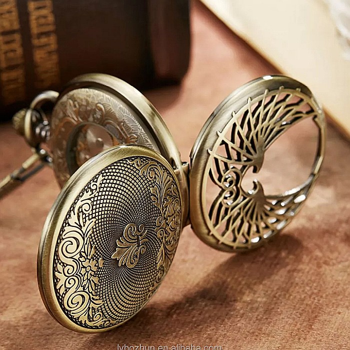 Ceas de buzunar MBrands,  skeleton, Mecanic, cu lant, stil vintage , vultur [5]