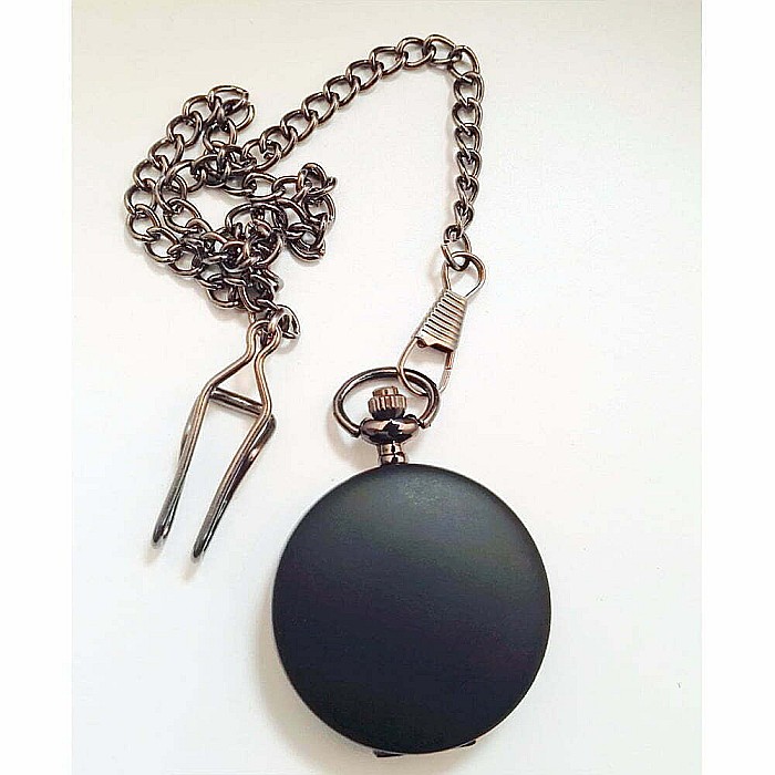 Ceas de buzunar negru mat MBrands cu lant negru, Quartz, stil Vintage [6]