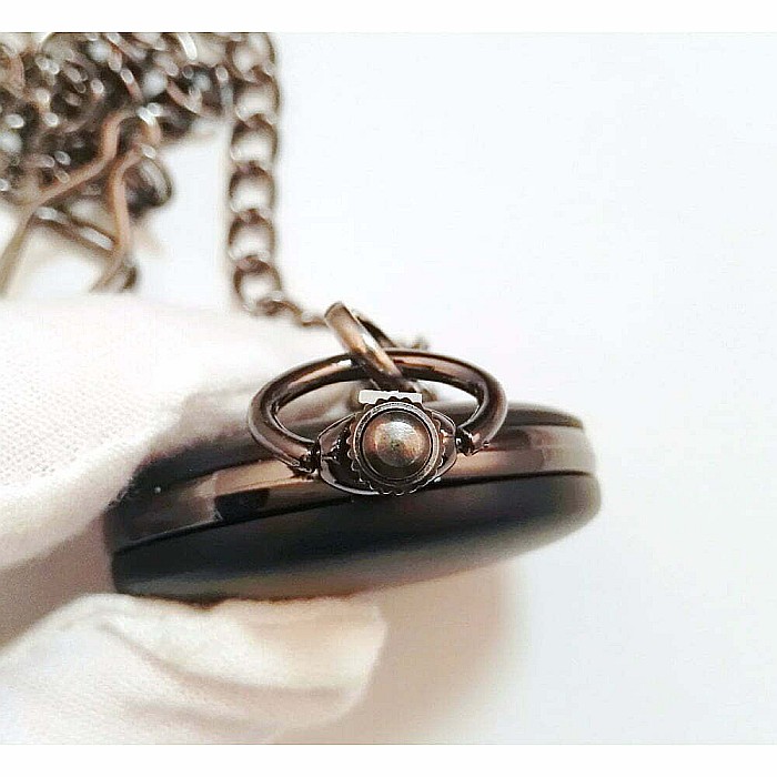 Ceas de buzunar negru mat MBrands cu lant negru, Quartz, stil Vintage [4]