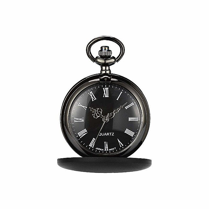 Ceas de buzunar negru mat MBrands cu lant negru, Quartz, stil Vintage [1]