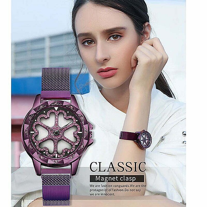 Ceas de dama Sanda, cadran in forma de inimioare rotative 360 grade bratara milaneza inchidere magnetica [3]