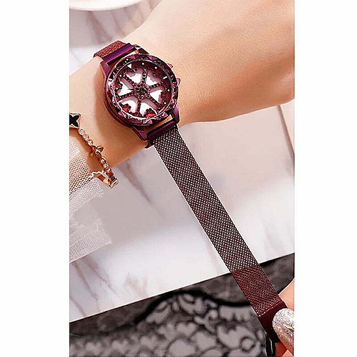 Ceas de dama Sanda, cadran in forma de inimioare rotative 360 grade bratara milaneza inchidere magnetica [4]