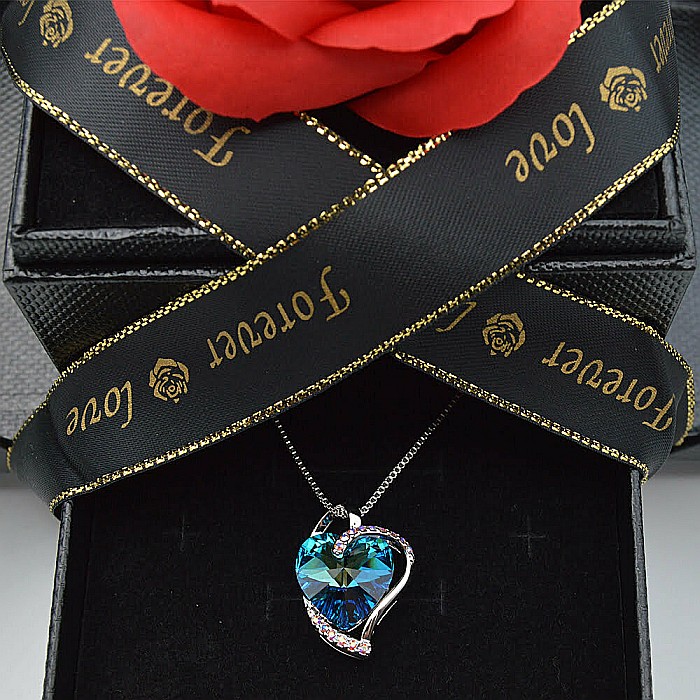 Colier MBrands, Cristal Austria, inima albastra, cutie trandafir [2]