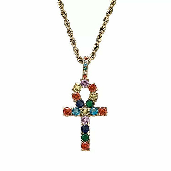 Colier MBrands cu pandantiv in forma ankh, cristale zirconiu colorate [2]