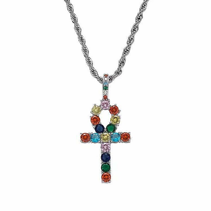 Colier MBrands cu pandantiv in forma ankh, cristale zirconiu colorate [1]