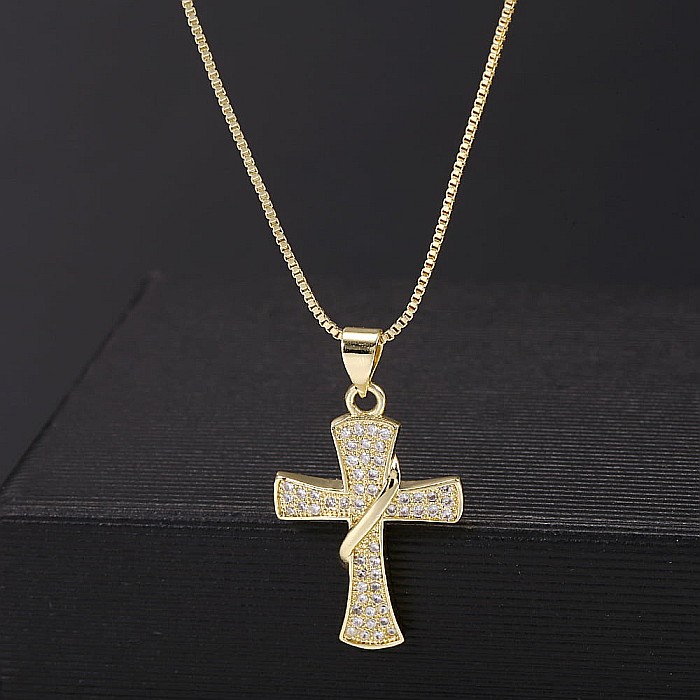 Colier MBrands cu pandantiv in forma de cruce cu cristale placat cu aur 18k [2]