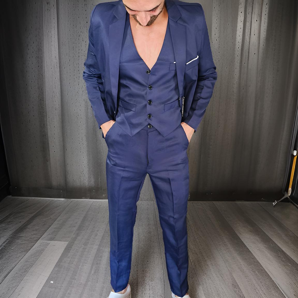 Costum barbati Mbrands bleumarin cu 3 piese, inchidere 1 nasture [2]
