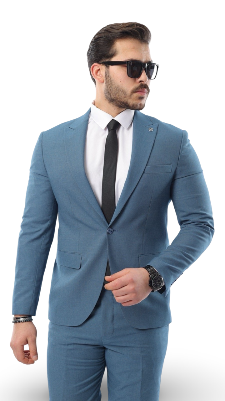 Costum barbati Mbrands cu 2 piese, inchidere 2 nasturi , pantaloni fara tiv, camasa cadou [1]