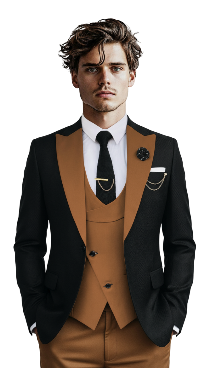 Costum barbati Mbrands cu 3 piese, inchidere 1 nasture negru cu maro [1]