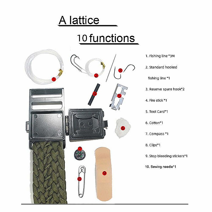 Curea tactica MBrands, supravietuire, din paracord, catarama cu busola, cremene, mini kit medical, mini kit pescuit [4]