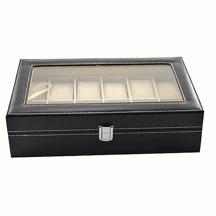 Cutie ceasuri,piele MBrands, cu 12 pernite , fereastra transparenta [5]