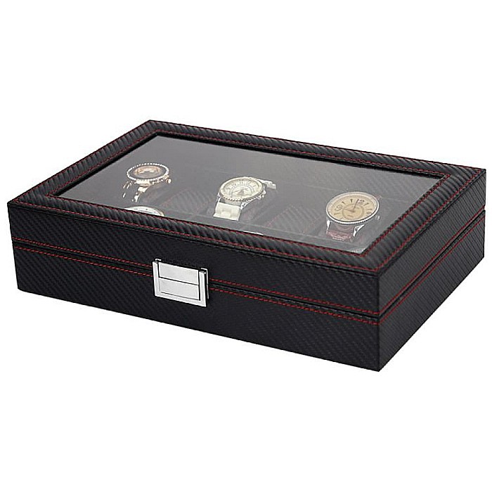 Cutie neagra pentru 10 ceasuri portabila MBrands, design carbon [3]