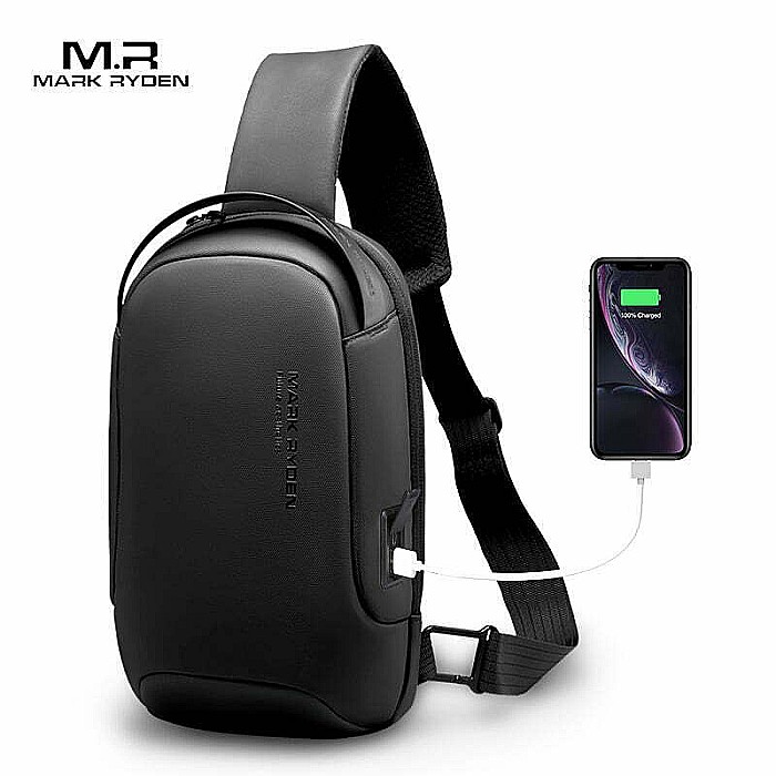Geanta umar Smart Mark Ryden USB, impermeabila , buzunar pentru ipad 9.7 inch , negru , 32X20x12 cm [2]