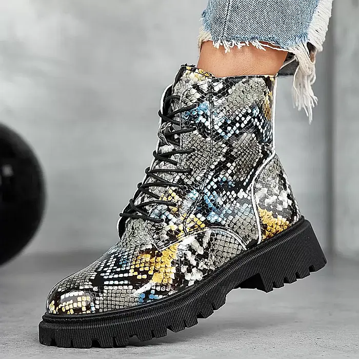 Ghete dama MBrands HI Tops, din piele ecologica, imblaniti, cu presaj sarpe [2]