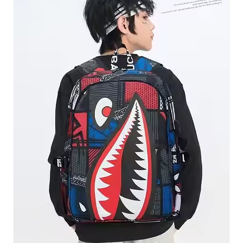 Ghiozdan scoala, MBrands, Imprimeu rechin, Rezistent la apa, port usb [5]