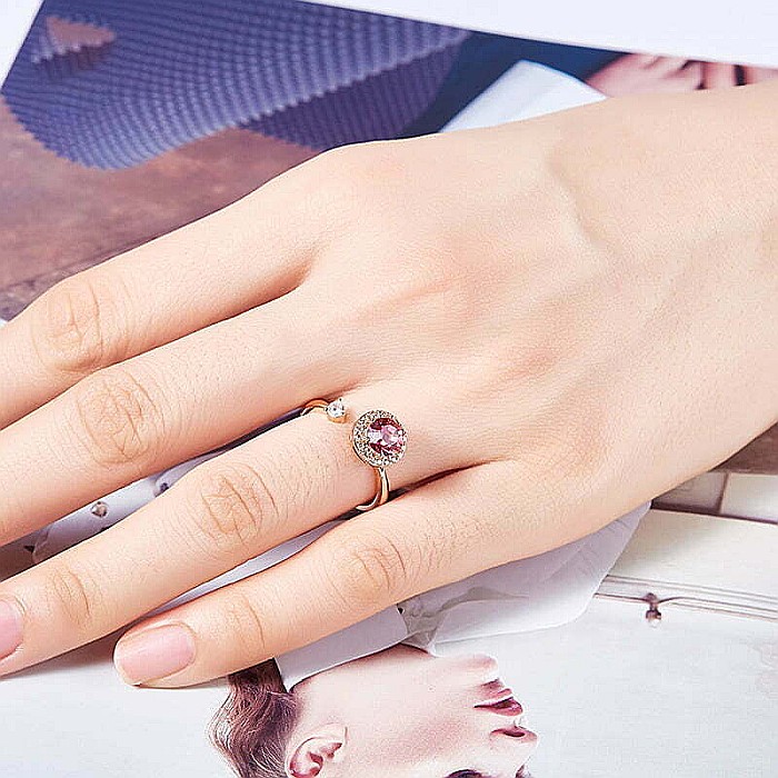 Inel MBrands rotativ 360 cu cristal , ajustabil , placat cu aur roz [3]