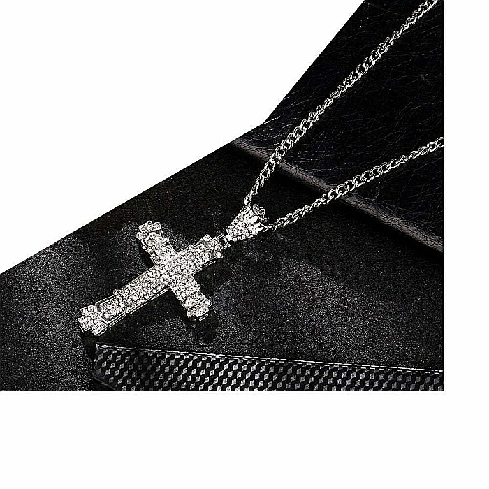 Lant cu pandantiv MBrands in forma de cruce, 8.5 x 4.5 cm, decorata cu cristale din zirconiu, argintiu [5]