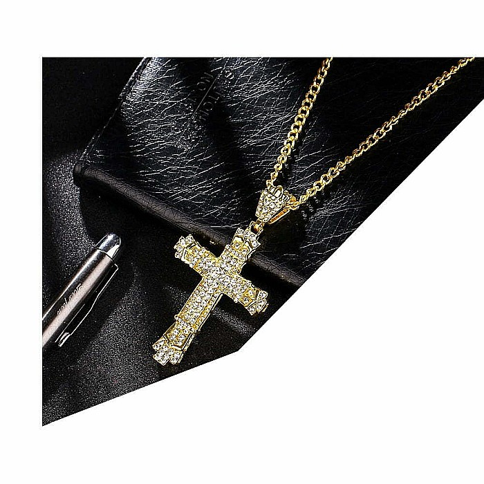 Lant cu pandantiv MBrands in forma de cruce, 8.5 x 4.5 cm, decorata cu cristale din zirconiu, argintiu [4]