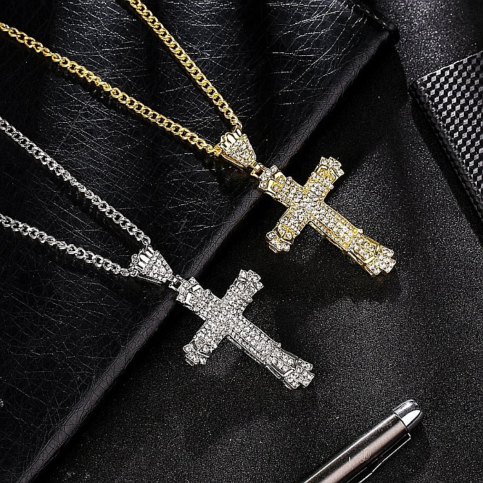 Lant cu pandantiv MBrands in forma de cruce, 8.5 x 4.5 cm, decorata cu cristale din zirconiu, argintiu [3]