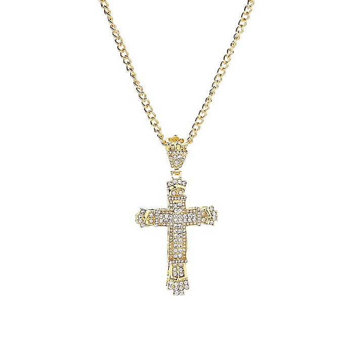 Lant cu pandantiv MBrands in forma de cruce, 8.5 x 4.5 cm, decorata cu cristale din zirconiu, argintiu [1]