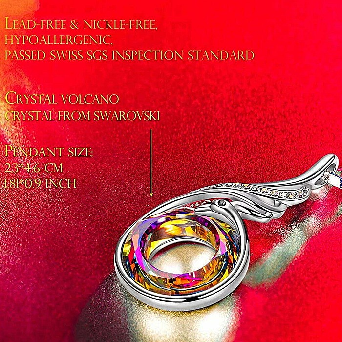 Lant cu pandantiv pasare Phoenix , Mbrands cu noul cristal vulcan austria [4]