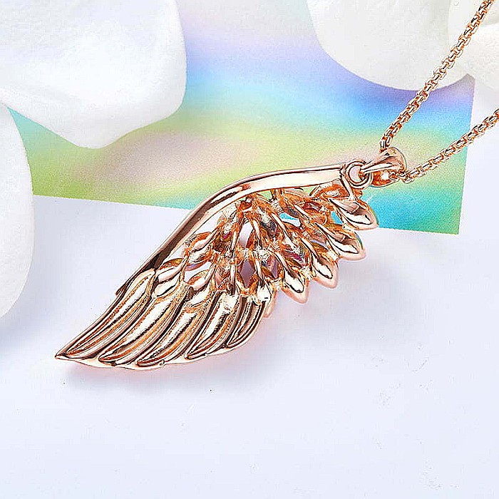 Lantisor + Colier Placat cu Aur Rose 18 k, cristale Austria, forma aripa inger [4]