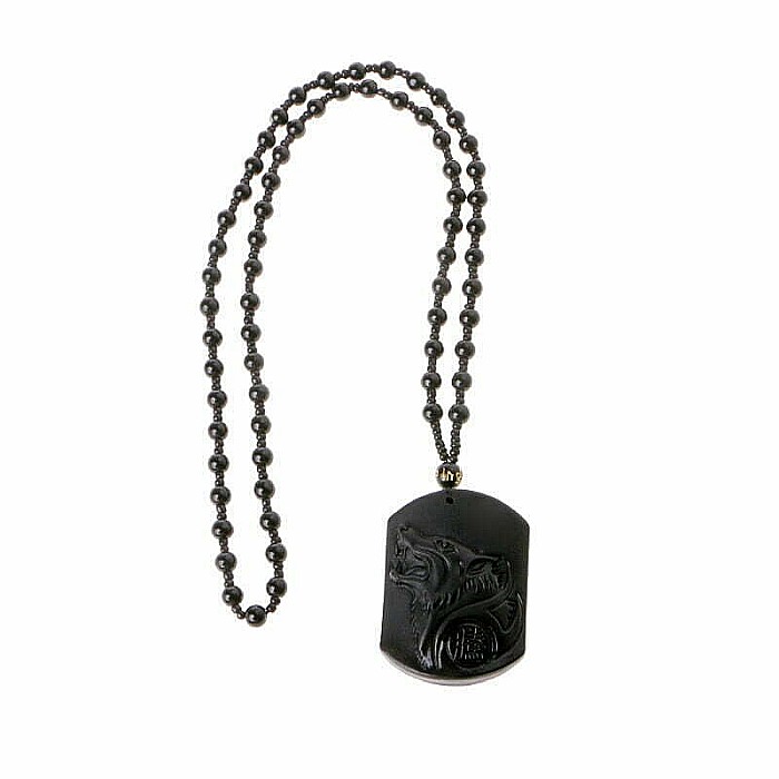 Medalion barbatesc MBrands Dog Tag din piatra neagra Obsidian cu lup [5]