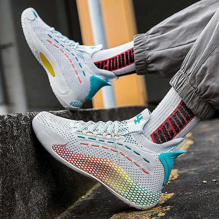 Pantofi sport baschet HI Tops MBrands, alb multicolor, material textil [6]