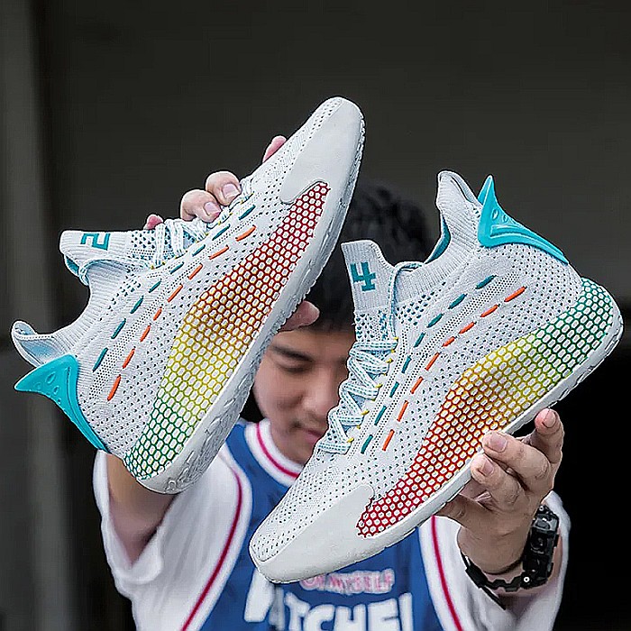 Pantofi sport baschet HI Tops MBrands, alb multicolor, material textil [4]