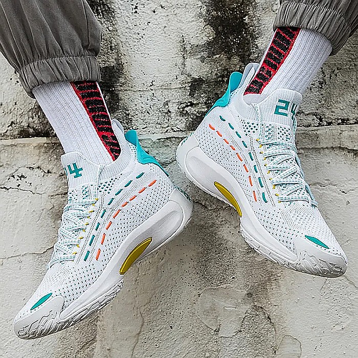 Pantofi sport baschet HI Tops MBrands, alb multicolor, material textil [7]