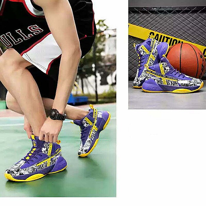 Pantofi sport baschet HI Tops MBrands, mov cu galben [6]