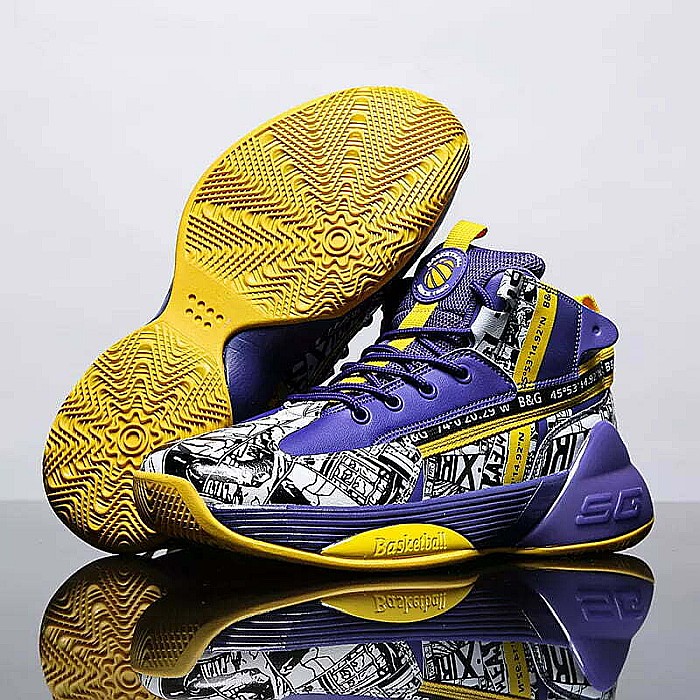 Pantofi sport baschet HI Tops MBrands, mov cu galben [3]