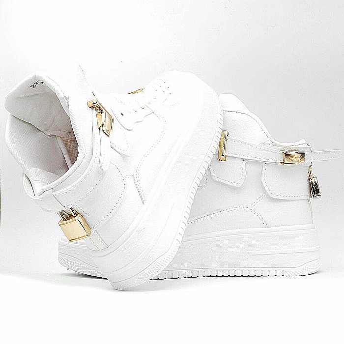 Pantofi sport high-top MBrands Albi cu catarama si lacatel imblaniti [4]