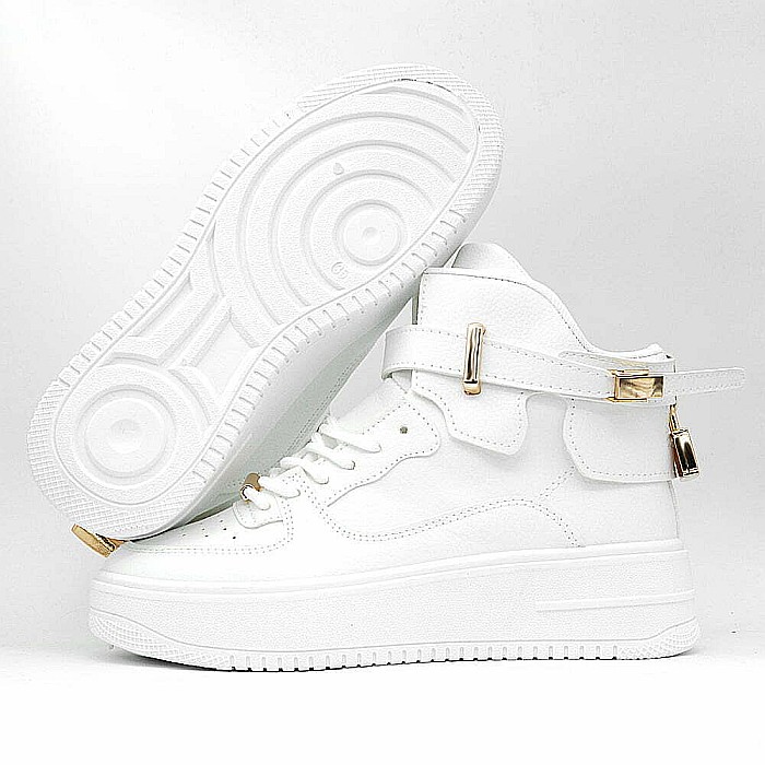 Pantofi sport high-top MBrands Albi cu catarama si lacatel imblaniti [3]