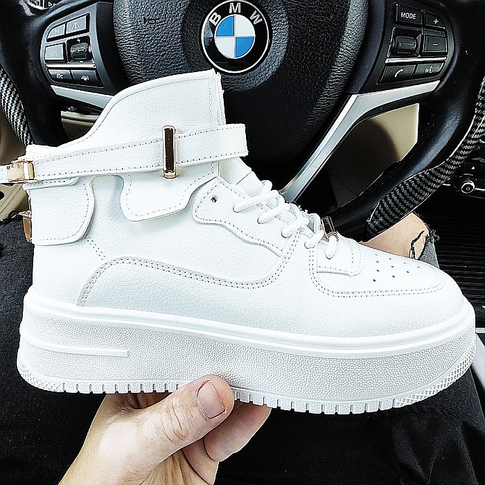 Pantofi sport high-top MBrands Albi cu catarama si lacatel imblaniti [6]