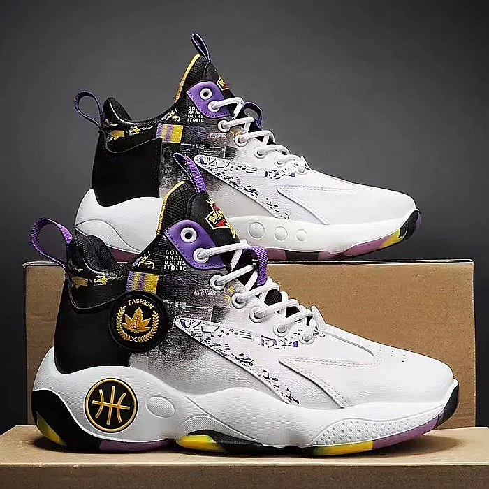 Pantofi sport pentru baschet MBrands, alb cu mov [2]