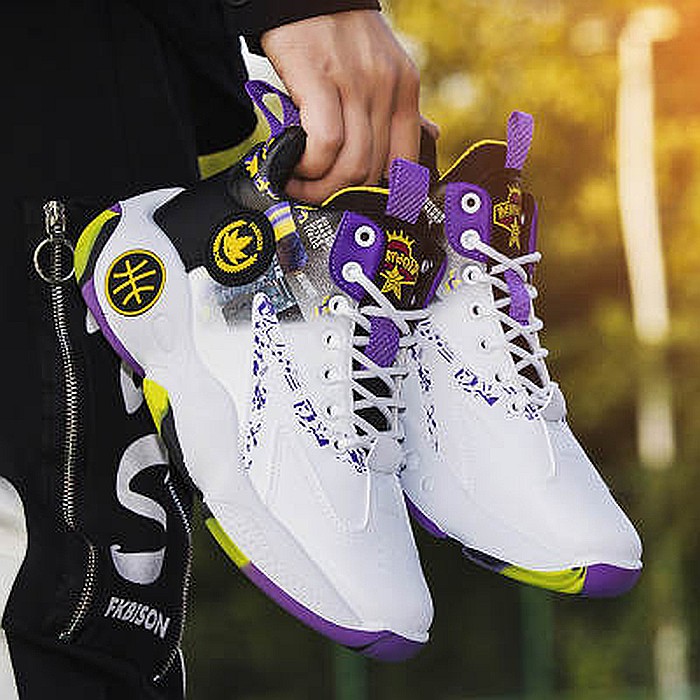 Pantofi sport pentru baschet MBrands, alb cu mov [5]