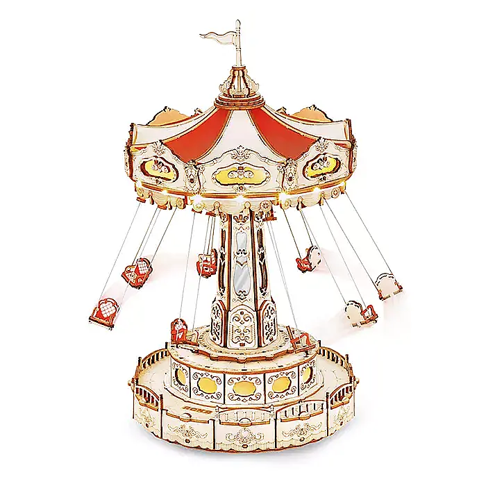 Puzzle 3D din lemn, cutiuta muzicala, Carusel vesel, 289 piese, DIY [3]