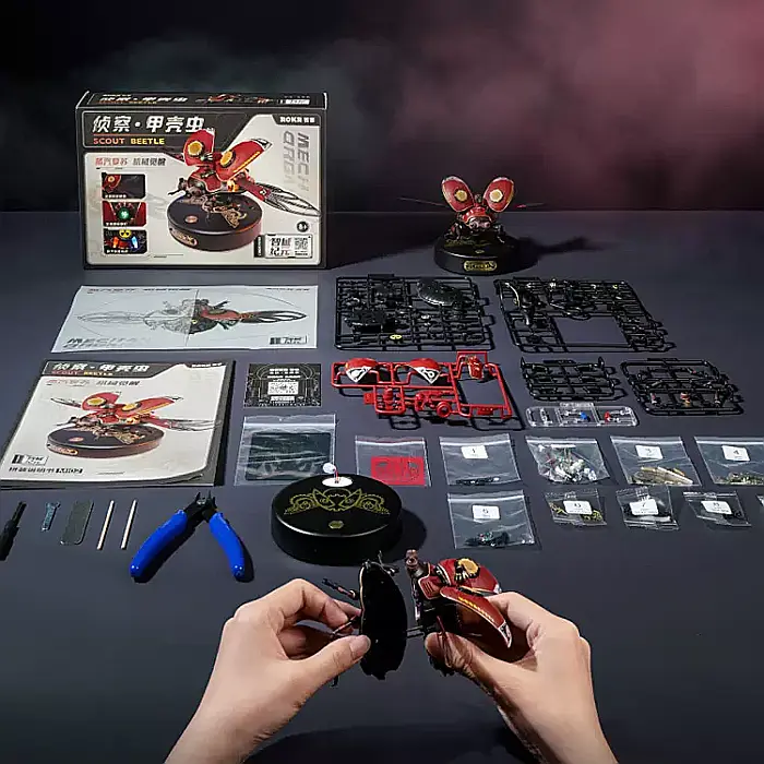 Puzzle mecanic 3D, set constructie buburuza scout bettle din plastic, stilul punk, DIY [5]