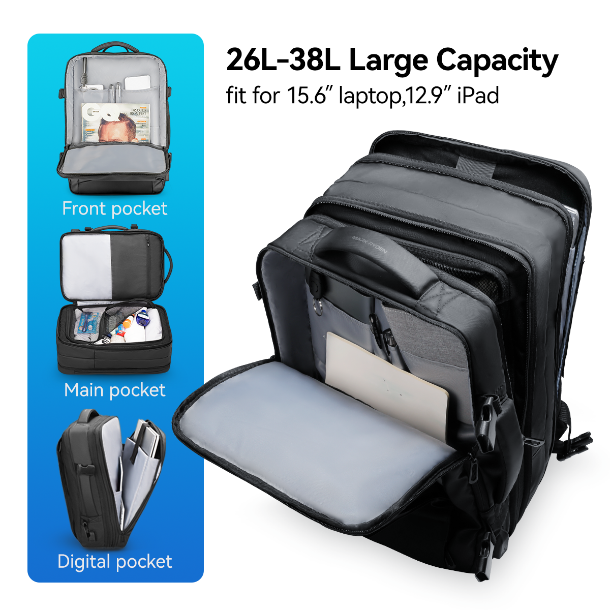 Rucsac barbati Mark Ryden MR9299_KR , laptop 17 inch, rezistent la apa, capacitate 39L [6]