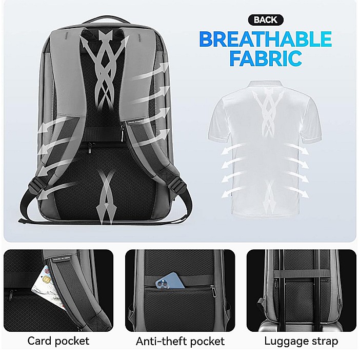 Rucsac barbati Mark Ryden Smart , Laptop de 15.6, rezistent la apa USB si micro USB, slim, gri [4]