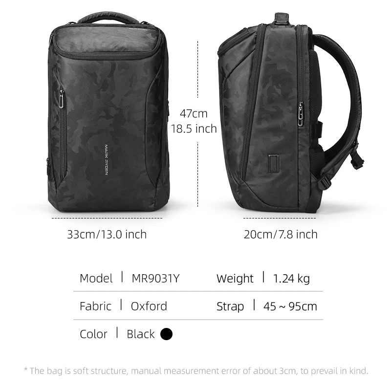 Rucsac barbati Mark Ryden Smart , Laptop de 17.3, rezist la apa, port USB, 32L, 50 x 30 x 20 cm, camuflaj [4]