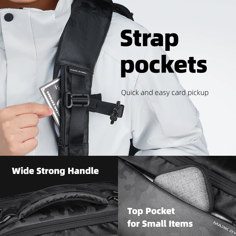 Rucsac barbati Mark Ryden Smart , Laptop de 17.3, rezist la apa, port USB, 32L, 50 x 30 x 20 cm, camuflaj [9]