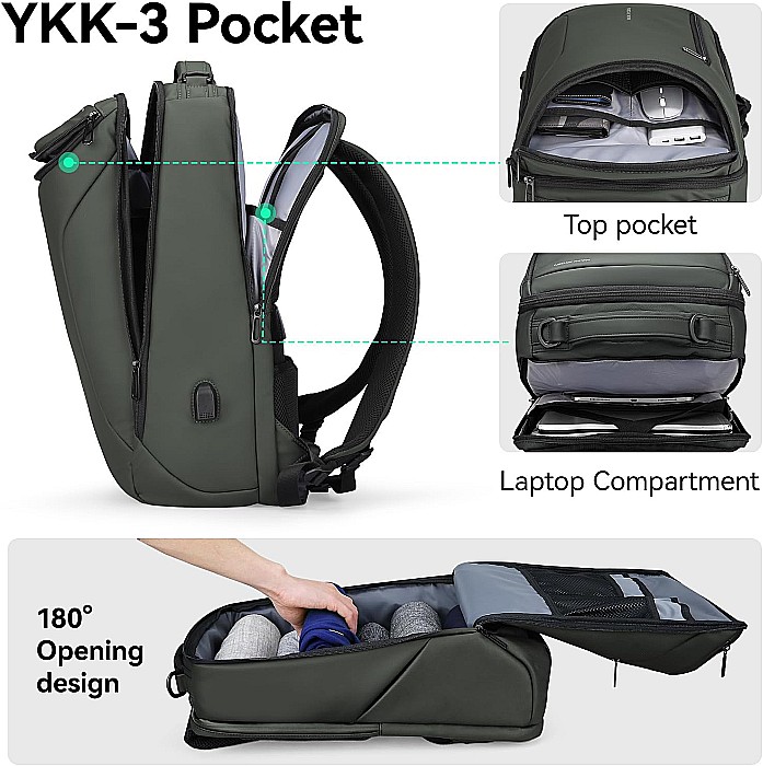 Rucsac barbati Mark Ryden Smart , Laptop de 17.3, rezist la apa, port USB, 32L, 50 x 30 x 20 cm, verde [3]