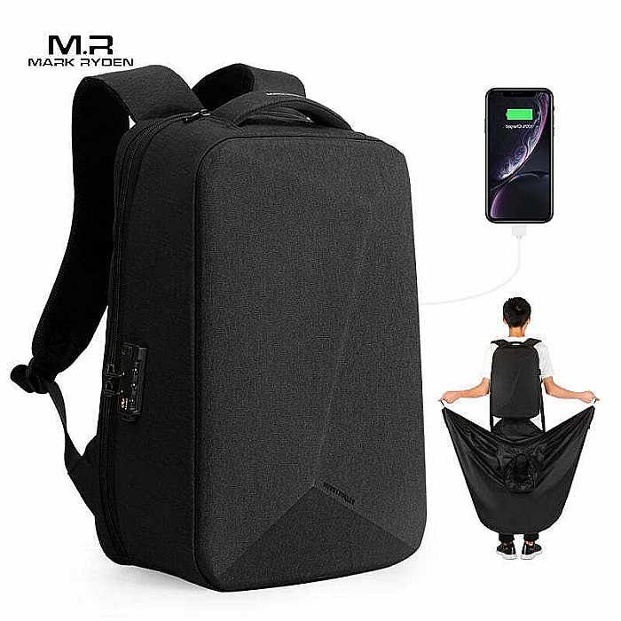 Rucsac barbati Mark Ryden Smart , Laptop de 17, pelerina de ploaie, full impermeabil, USB si micro USB, buzunar  card , lacat [5]