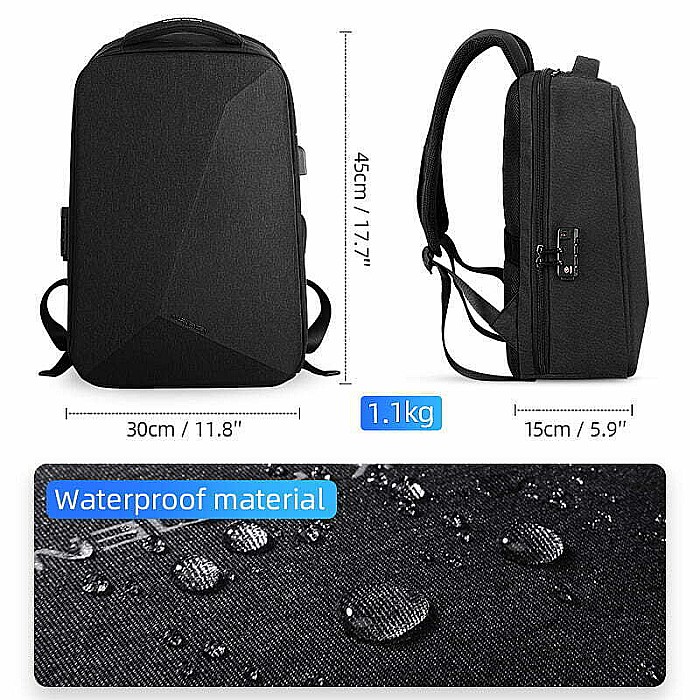 Rucsac barbati Mark Ryden Smart , Laptop de 17, pelerina de ploaie, full impermeabil, USB si micro USB, buzunar  card , lacat [10]