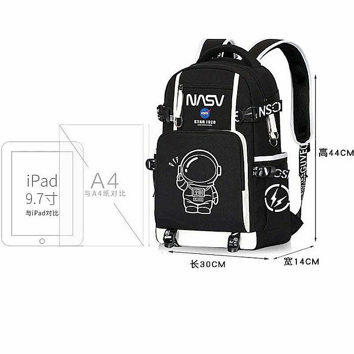 Rucsac, ghiozdan MBrands waterproof, cu design astronaut fosforescent, penar, breloc, lacat [6]